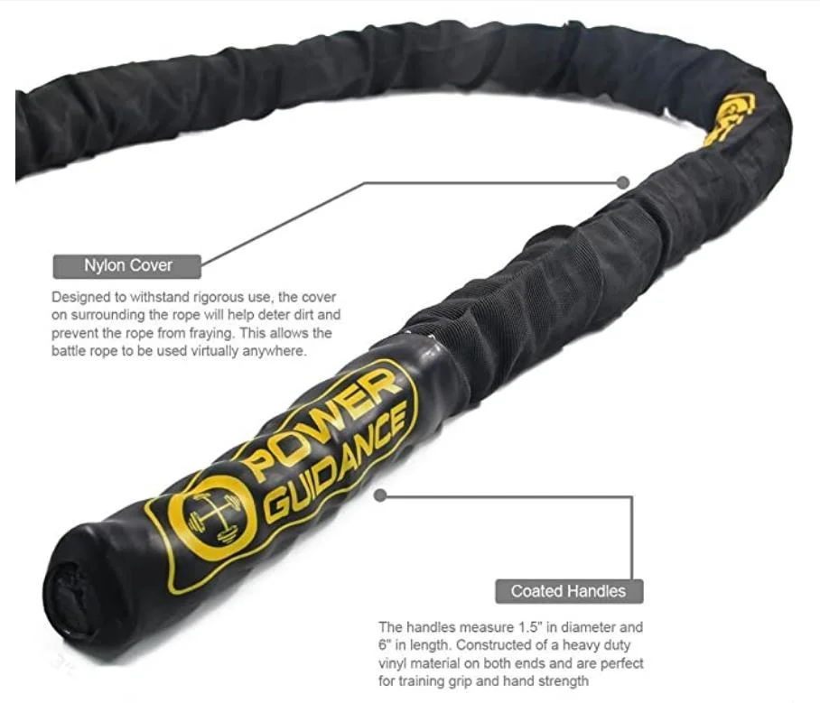 PRO Battle Ropes with Anchor Strap Kit; Upgraded Durable Protective Sleeve; 100% Poly Dacron Heavy Battle Rope for Strength Training, Card