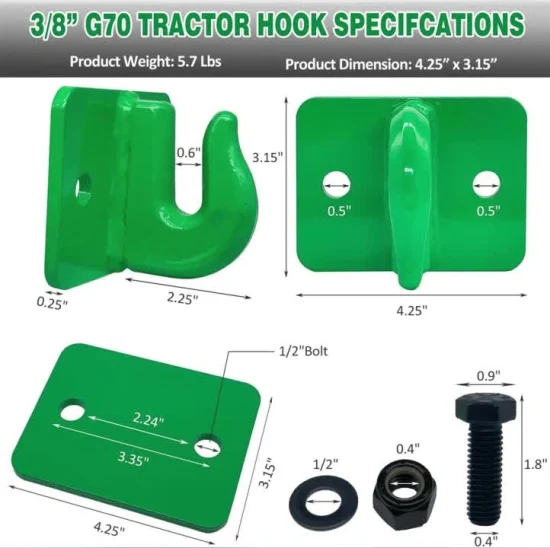 Steel Bolt on Grab Hook Tow Hook Mount with Backer Plate, Work Well for Tractor Bucket,
